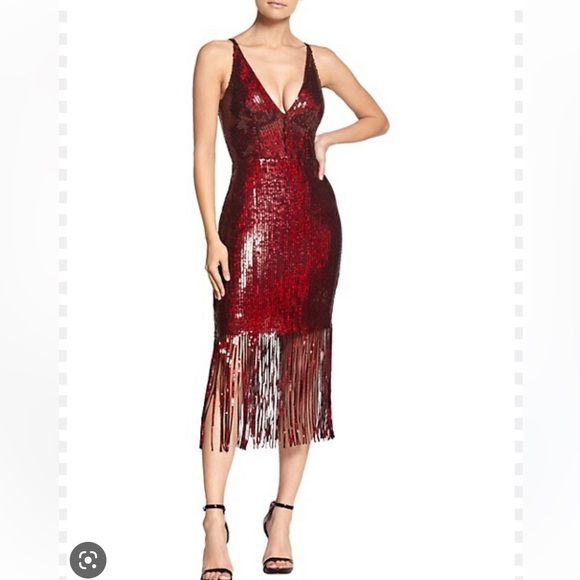 dress the population frankie Dress the Population Viviana Fringe Trim Dress - Silver-bla